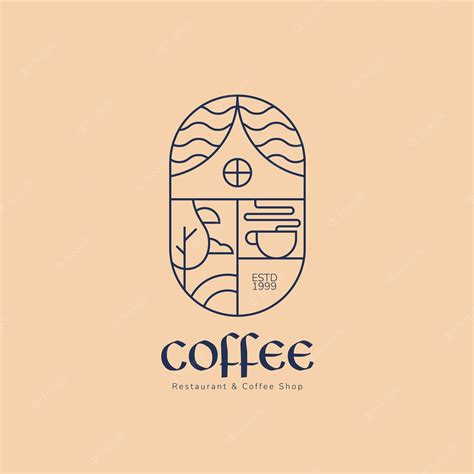 Premium Vector | Minimalist line coffee shop logo with mug, sun, and roof illustration