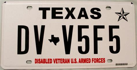 Texas Disabled Veteran U.S. Armed Forces License Plate (DV V5F5)