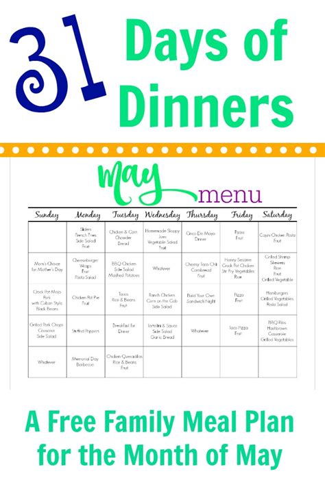 May Meal Plan for Families (& Free Printable) - The Chirping Moms