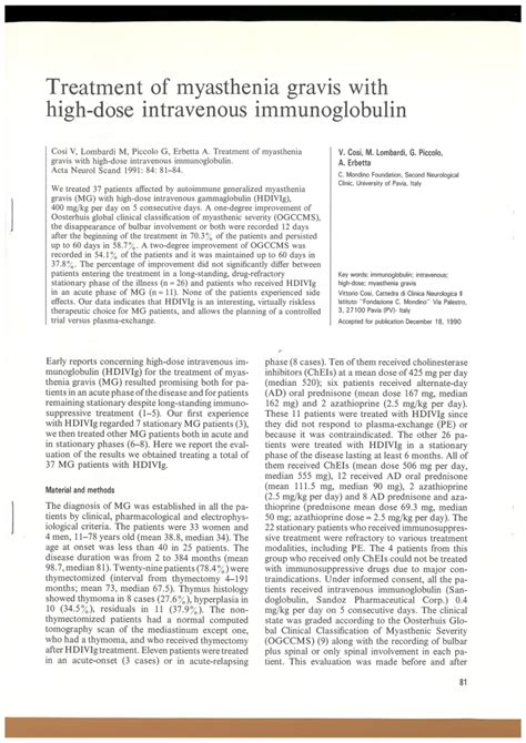 (PDF) Treatment of myasthenia gravis with high-dose intravenous immunoglobulin