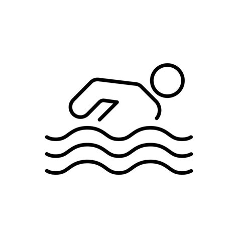 Athlete Stick Man Swim in Sea Black Line Icon. Sport Swimmer Dive in ...