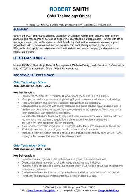 Chief Technology Officer Resume Samples | QwikResume