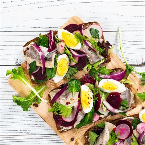 Beetroot and Pickled Marinated Herring Open Sandwich on Rye Bread Stock Image - Image of dish ...