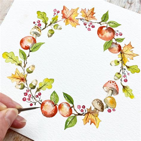 Watercolour Autumn Wreath | Watercolor flower art, Wreath drawing, Wreath watercolor