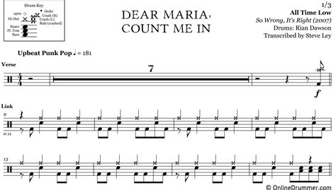 Dear Maria, Count Me In - All Time Low - Drum Sheet Music ...