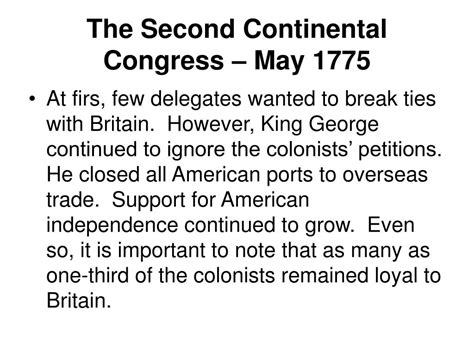 PPT - The Second Continental Congress – May 1775 PowerPoint ...