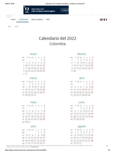 Calendario de Colombia Del 2022 - ¿Cuándo en El Mundo | PDF ...