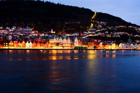 View of Harbour Old Town Bryggen in Bergen, Norway at Night Stock Photo - Image of norway ...