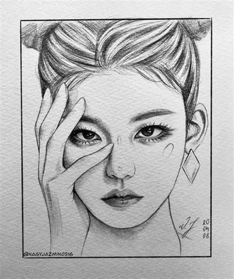 a drawing of a woman with her hand on her face
