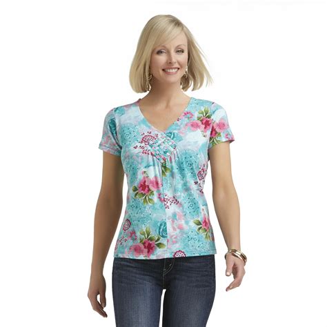 Basic Editions Women's Short-Sleeve Top - Floral - Clothing - Women's Clothing - Women's Tops