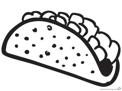 Taco Coloring Page Black and White for kids - Free Printable Coloring Pages