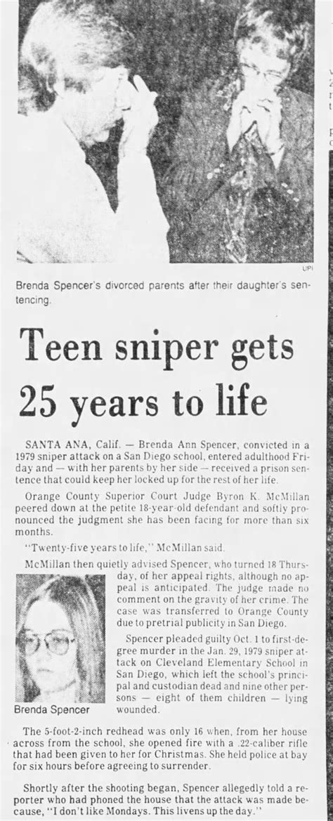 Did Brenda Ann Spencer Say She Shot People Because 'I Don't Like Mondays'? | Snopes.com