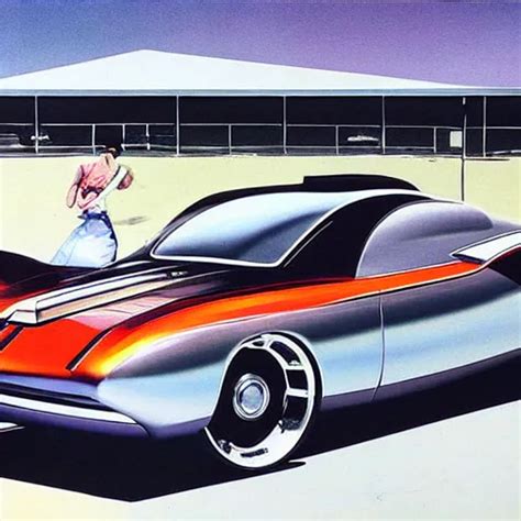 futuristic 50s muscle cars Syd Mead concept paintinga | Stable Diffusion