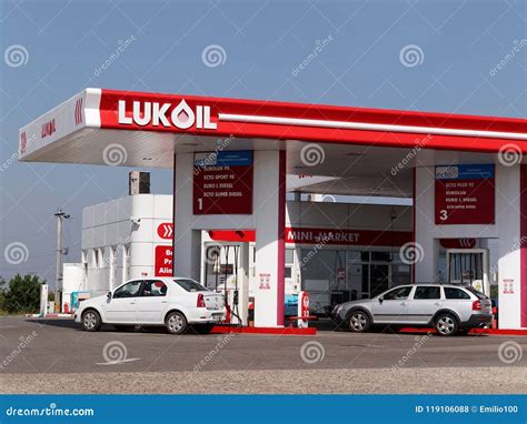 Lukoil Gas Station with Fueling Car Editorial Stock Photo - Image of ...