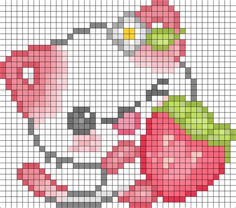 Cat Eating Strawberry Perler Bead Pattern | Bead Sprites | Animals Fuse Bead Patterns