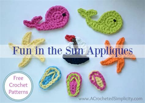 Free Crochet Patterns - Fun in the Sun Crochet Appliques - A Crocheted Simplicity