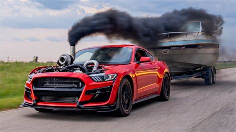 Diesel Ford Mustang Does a Burnout While Towing a Boat