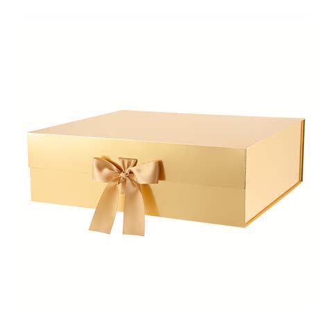 Extra Large Gift Box with Lids, 16.3x14.2x5 Inches, Christmas Big Gift Box with Ribbon, Gold ...