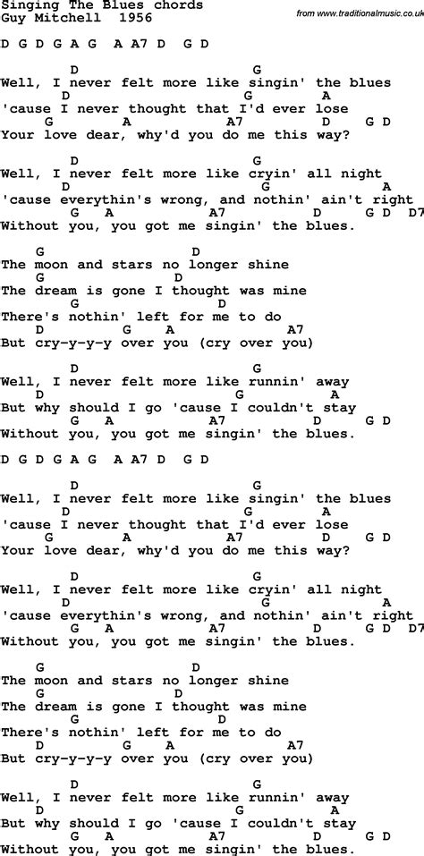 Song lyrics with guitar chords for Singing The Blues