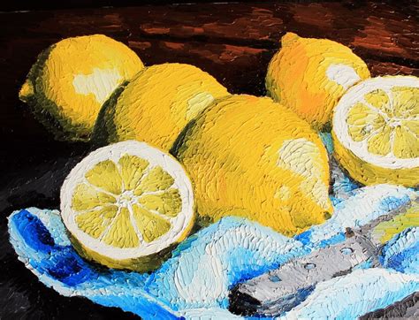 Lemon Painting Citrus Original Art Fruits Artwork Impasto | Etsy