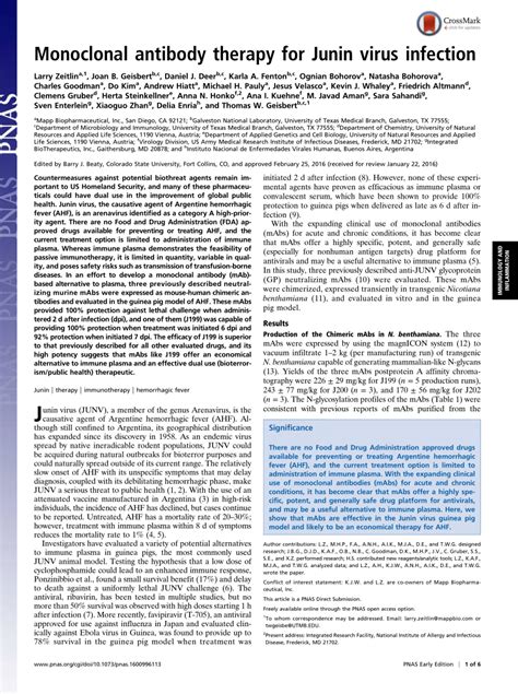 (PDF) Monoclonal antibody therapy for Junin virus infection