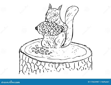 Drawing Of Squirrel Eating With White Background Stock Illustration - Illustration of contour ...