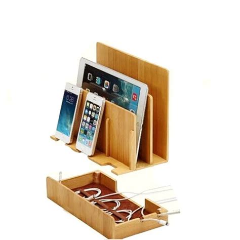 Multi Device Bamboo Charging Station Dock & Organizer Storage Box for ...