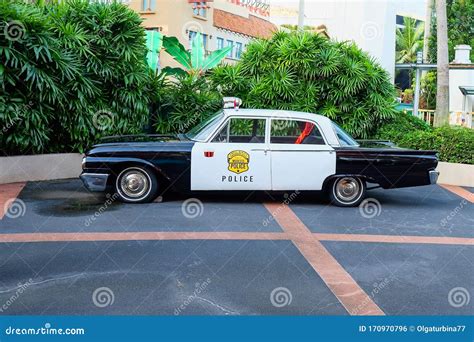 Vintage Police Car On Display In Amusement Park Sentosa,Singapore . Editorial Image ...