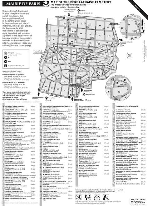 Père Lachaise Cemetery Map | Paris - Ontheworldmap.com