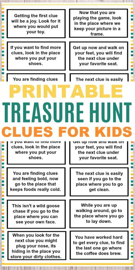 These printable treasure hunt clues for kids are a fun and easy kids activity. The clues ...