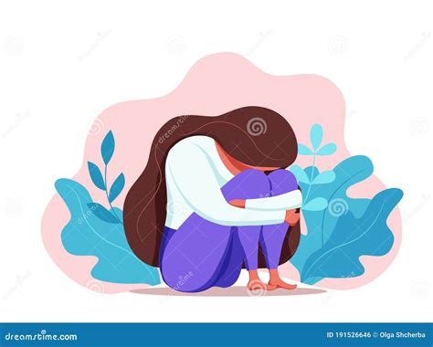 Depressed Sad Lonely Woman In Anxiety, Sorrow Vector Cartoon Illustration. | CartoonDealer.com ...