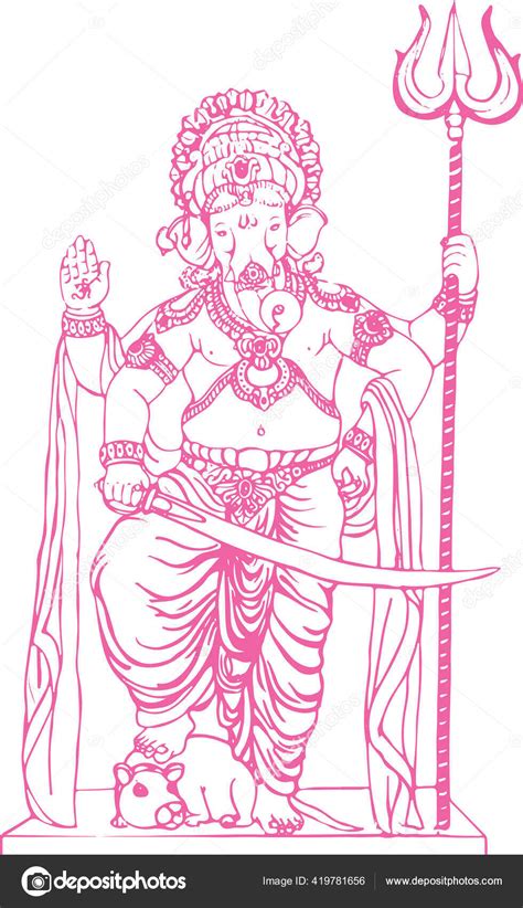 Drawing Sketch Hindu God Lord Ganesha Ganpati Creative Outline Editable Stock Vector by ...