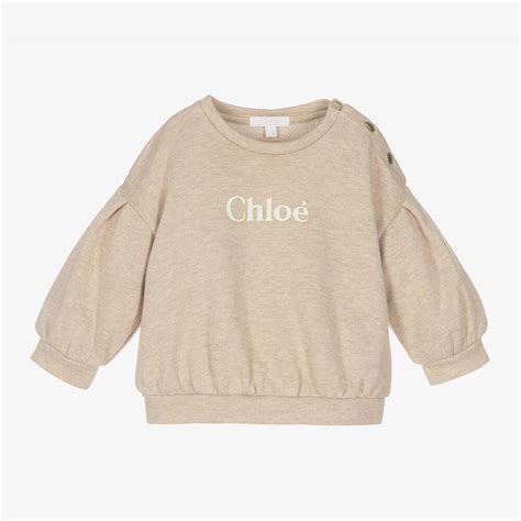 Chloé - Girls Beige Organic Cotton Logo Sweatshirt | Childrensalon