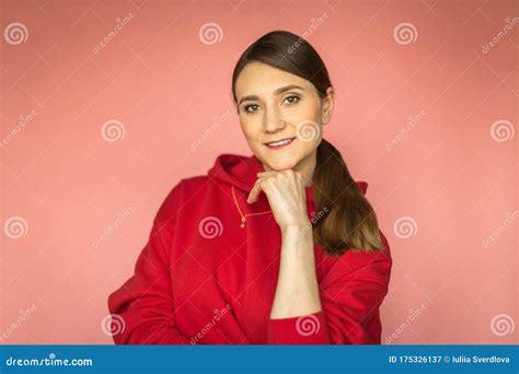 Young Woman in a Bright Red Hoodie Stock Image - Image of portrait ...