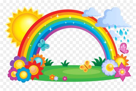 Rainbow Cloud Clip Art - Rainbow With Sun And Clouds, HD Png Download - vhv