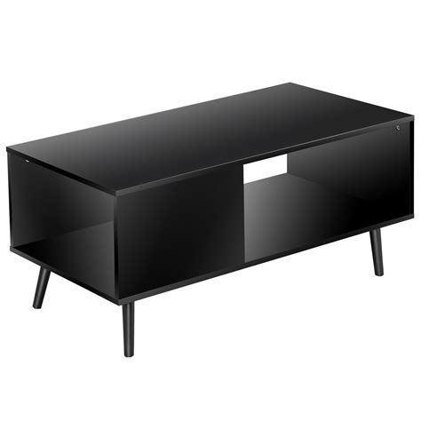 Black Coffee Table Wood Frame End Storage Stand W/ Open Storage Shelf ...