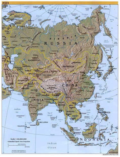 Map of Asia (Russia, Khazakhstan, India, China, Korea, Japan, Indonesia ...