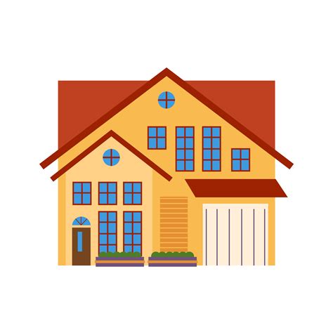 Two story house with a lot of windows and a carport flat design illustration. Clip art of house ...