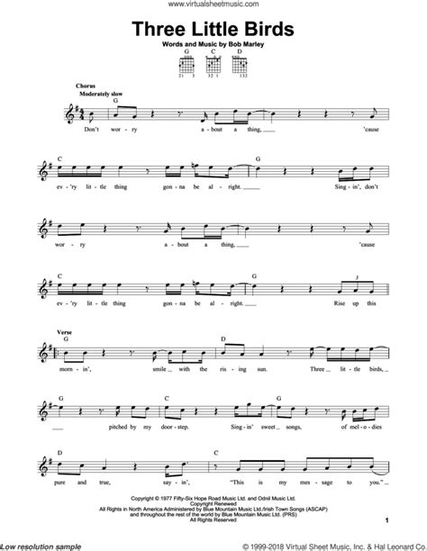 Three Little Birds sheet music (easy) for guitar solo (chords)