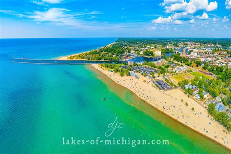 St Joseph Shoreline with Silver Beach and Piers from SW — Aerial, Landscape, Real Estate ...