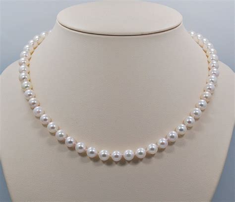 Vintage 7.5 8mm Pearl Necklace w/Antique Diamond Pearl