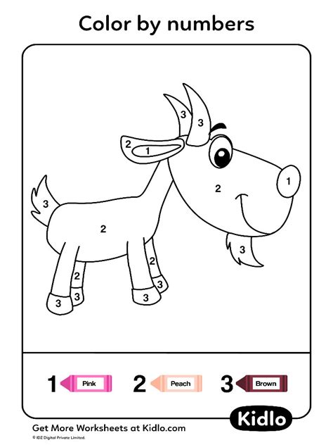 Color By Numbers - Animals Worksheet #01 - Kidlo.com