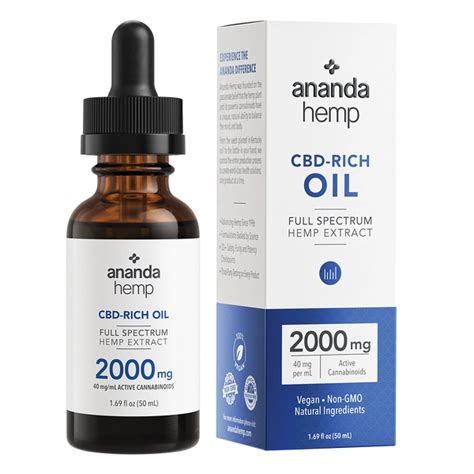 ANANDA HEMP Full Spectrum Hemp Extract Oil 2000 mg,/bottle, 50 mg. per ...