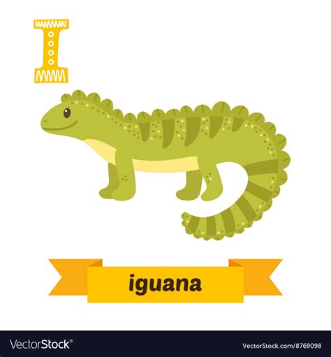 Iguana i letter cute children animal alphabet in Vector Image