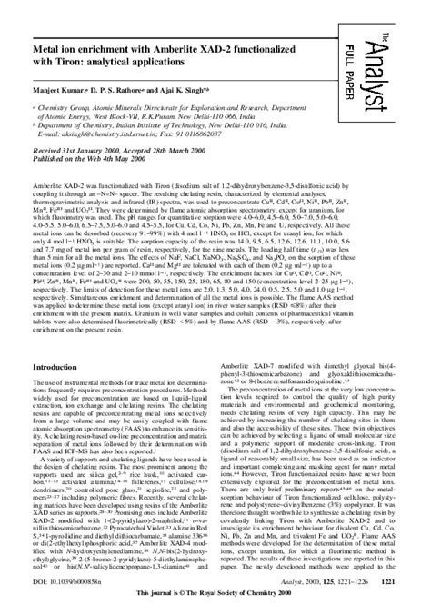 (PDF) Metal ion enrichment with Amberlite XAD-2 functionalized with Tiron: analytical ...