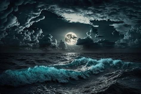 Premium AI Image | A night at sea a dark and stormy night on the ocean