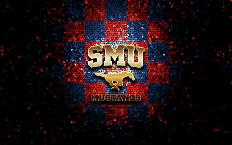 SMU Mustangs glitter logo NCAA blue red checkered background USA ...