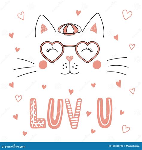 Cute Cat in Heart Shaped Glasses Stock Vector - Illustration of baby ...