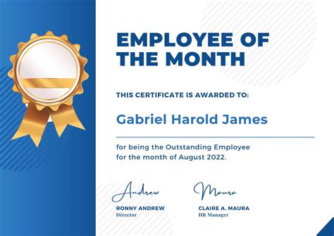 Employee Of The Month Certificate Template With Picture