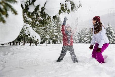 Children playing in snow - Stock Photo - Dissolve